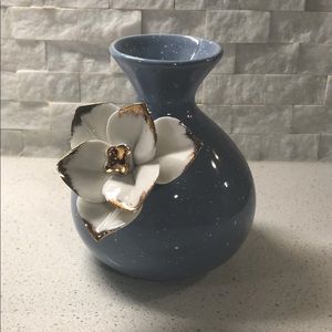 Blue Anthropologie Vase with Flower